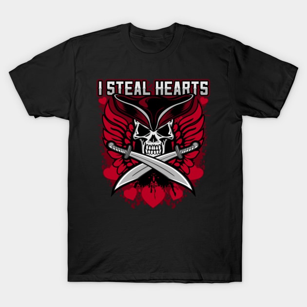 I Steal Hearts Valentines Day Pirate T-Shirt by RadStar